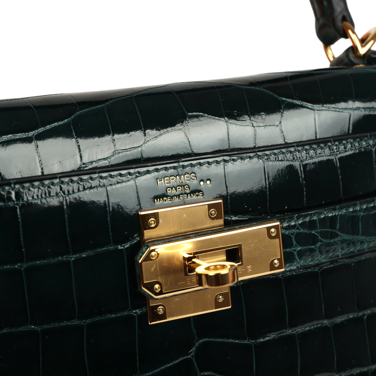 Hermes Kelly Sellier 28 Vert Cypres Shiny Niloticus Crocodile Gold Hardware