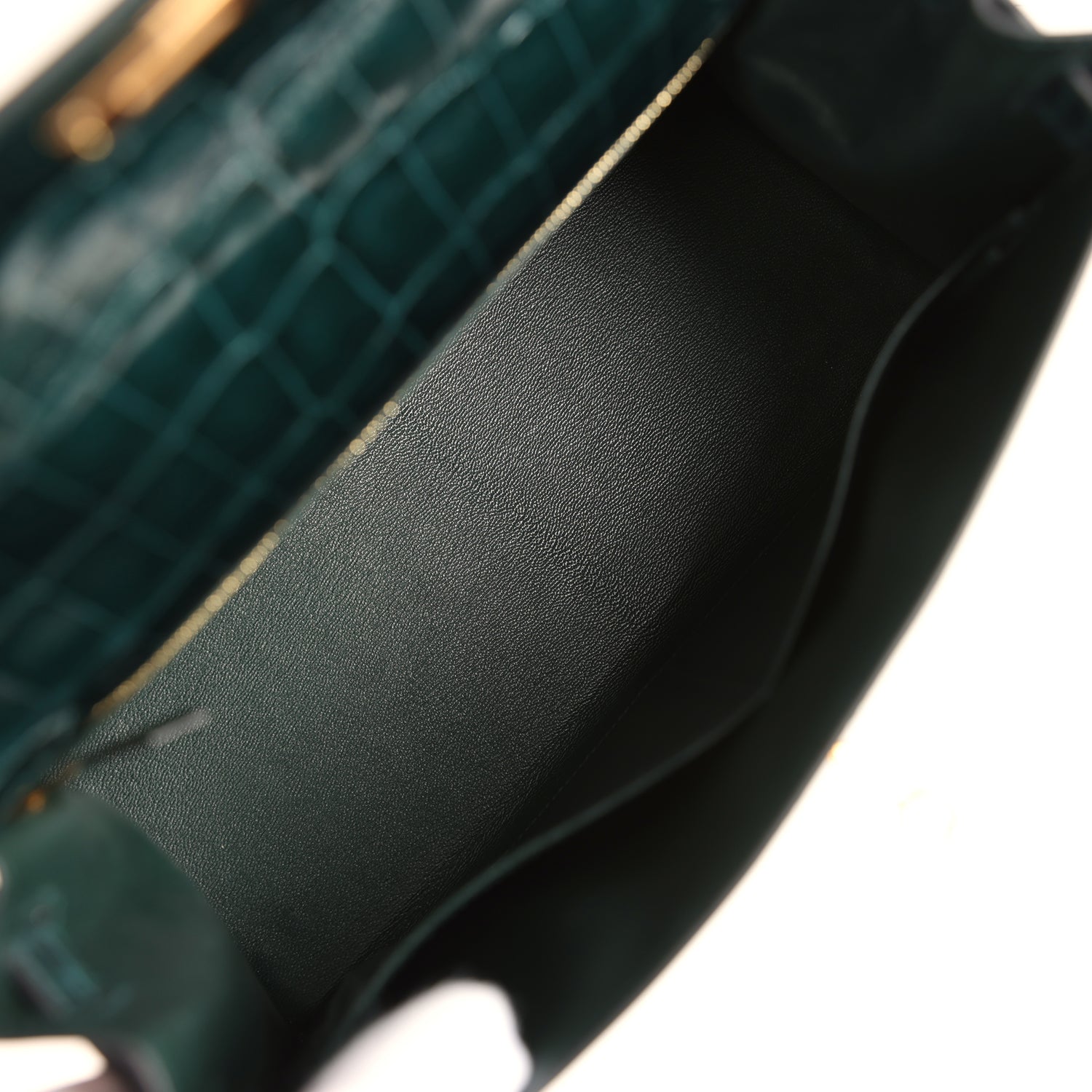 Hermes Kelly Sellier 28 Vert Cypres Shiny Niloticus Crocodile Gold Hardware