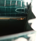 Hermes Kelly Sellier 28 Vert Cypres Shiny Niloticus Crocodile Gold Hardware