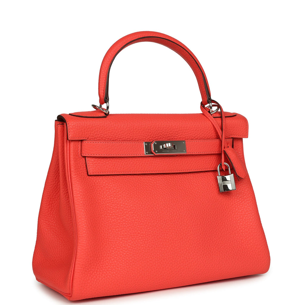 Hermes Kelly Retourne 28 Rose Texas Clemence Palladium Hardware