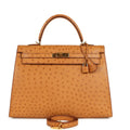 Hermes Kelly Sellier 35 Cognac Ostrich Gold Hardware