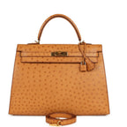 Hermes Kelly Sellier 35 Cognac Ostrich Gold Hardware