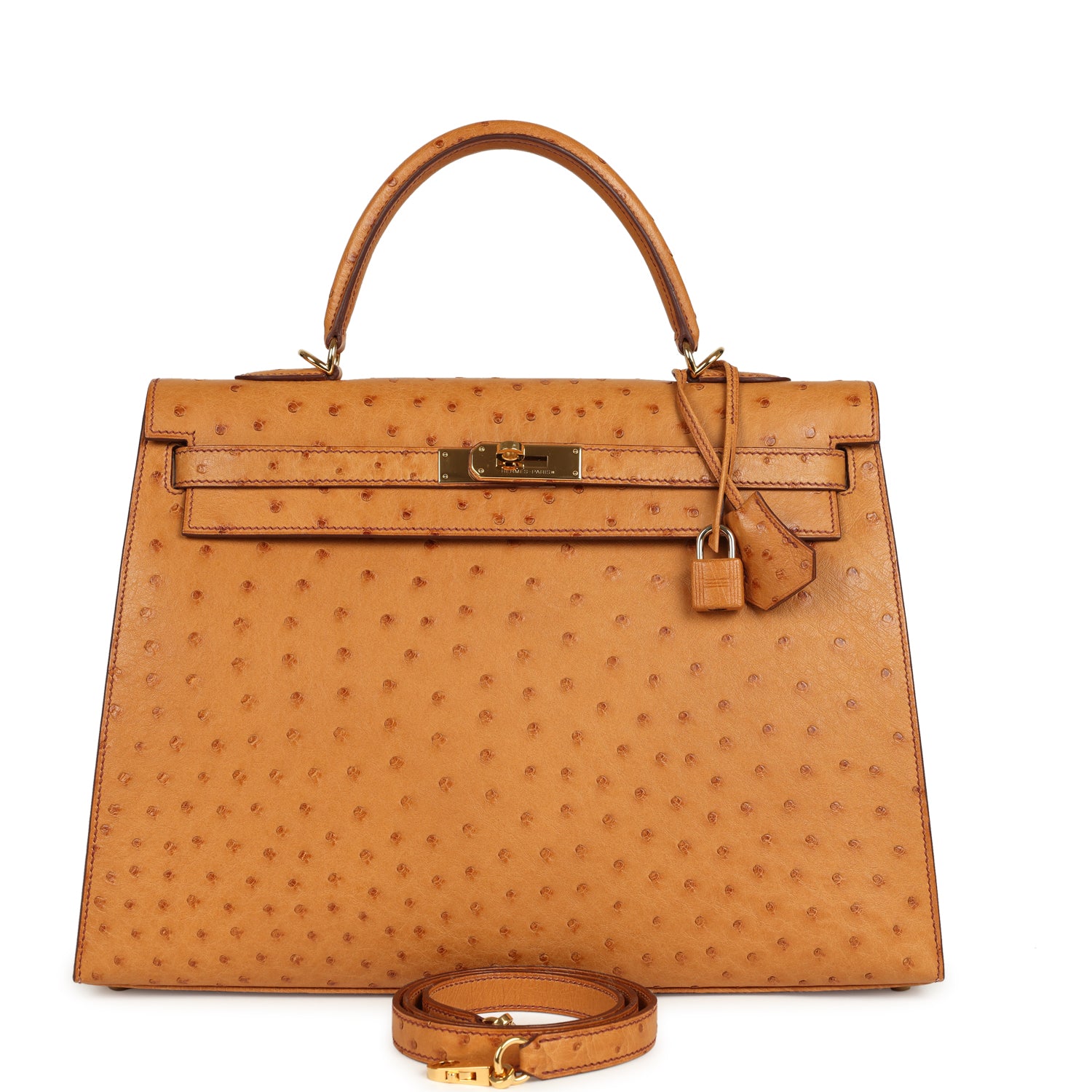 Hermes Kelly Sellier 35 Cognac Ostrich Gold Hardware