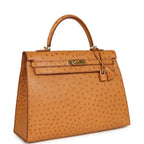 Hermes Kelly Sellier 35 Cognac Ostrich Gold Hardware