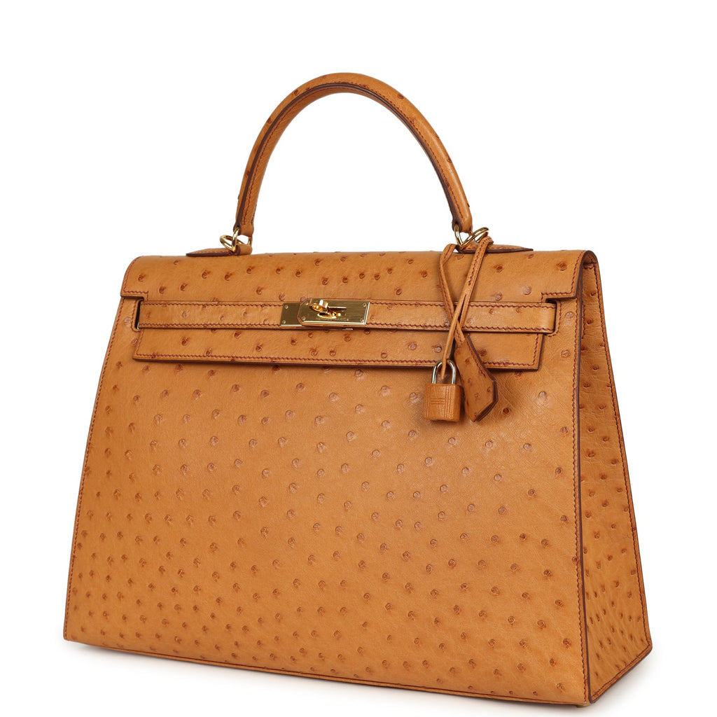 Hermes Kelly Sellier 35 Cognac Ostrich Gold Hardware