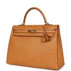 Hermes Kelly Sellier 35 Cognac Ostrich Gold Hardware