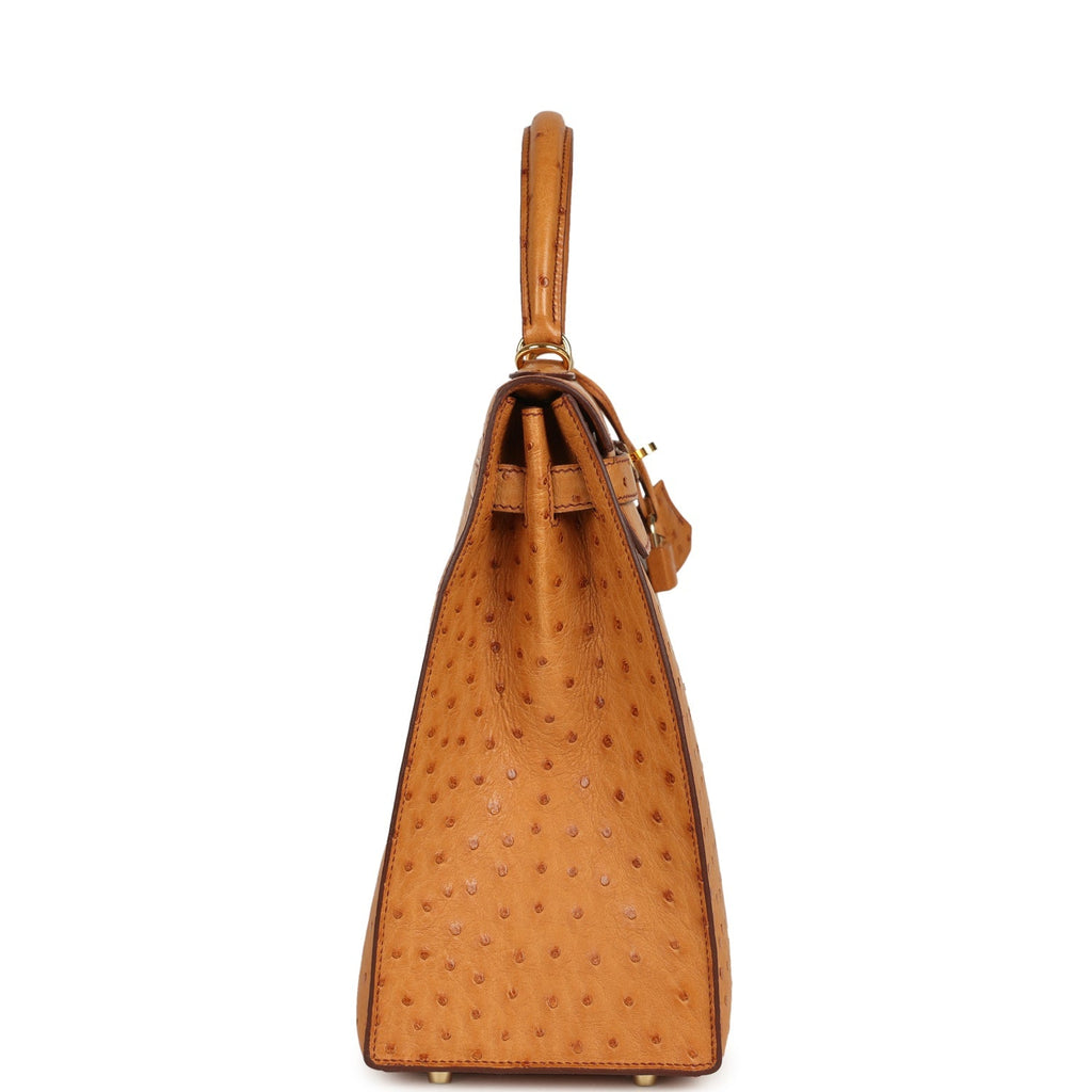 Hermes Kelly Sellier 35 Cognac Ostrich Gold Hardware