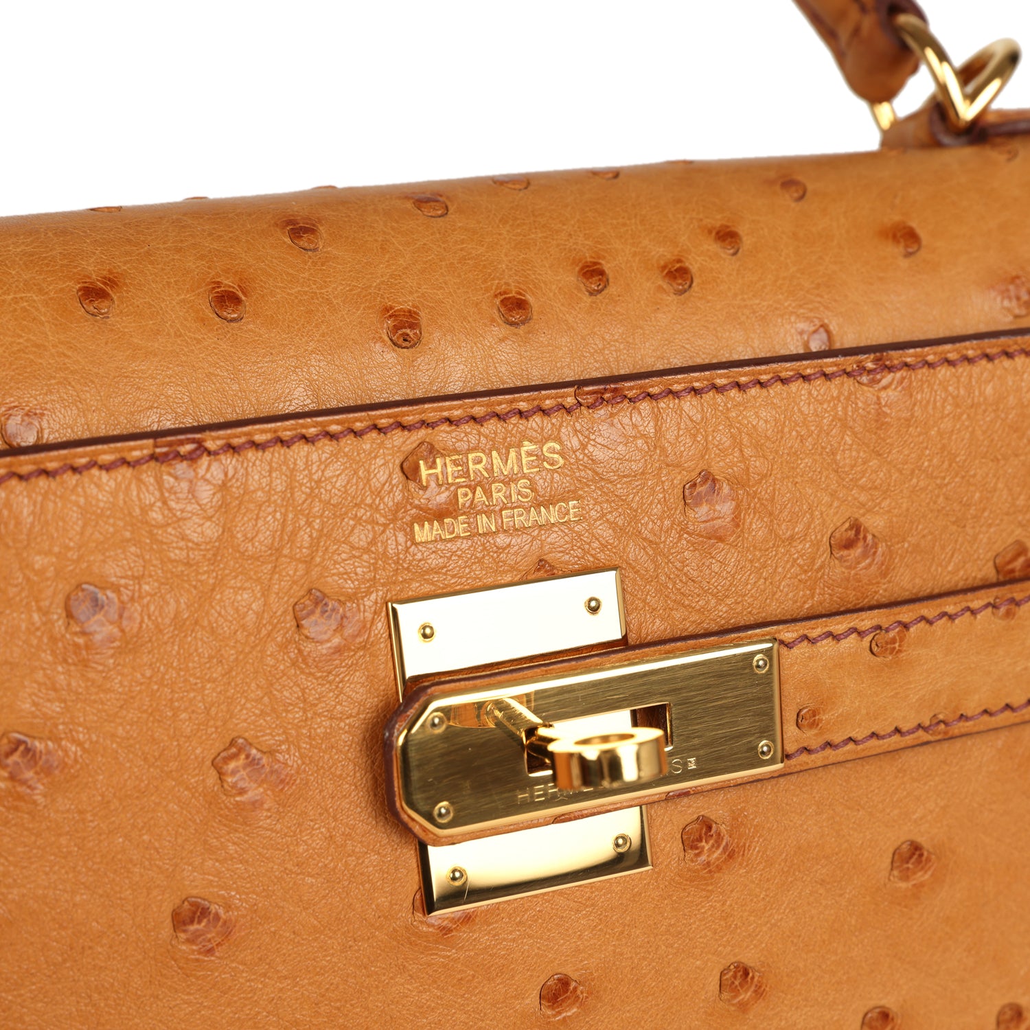 Hermes Kelly Sellier 35 Cognac Ostrich Gold Hardware