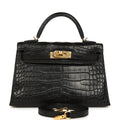 Hermes Kelly Sellier 20 Black Matte Alligator Gold Hardware