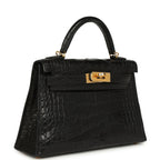 Hermes Kelly Sellier 20 Black Matte Alligator Gold Hardware
