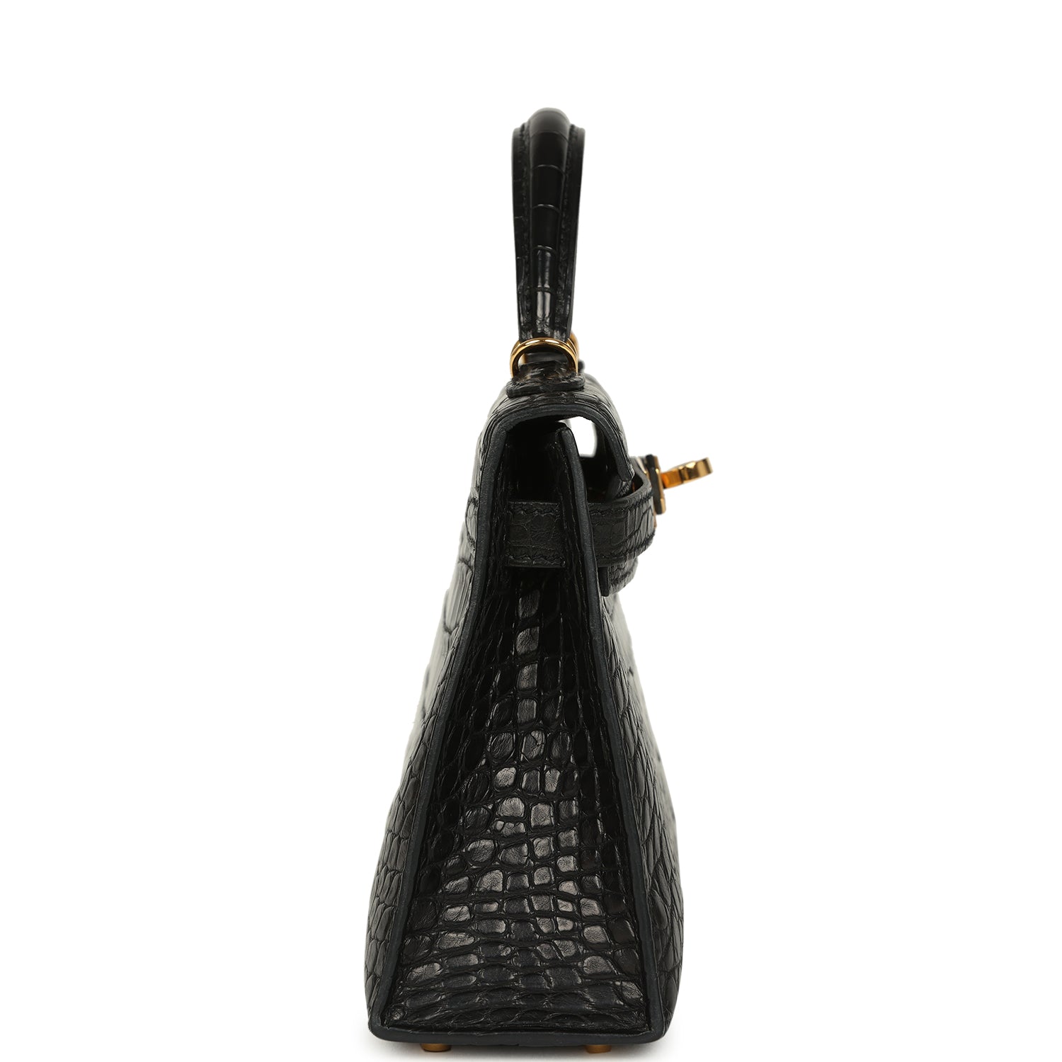 Hermes Kelly Sellier 20 Black Matte Alligator Gold Hardware