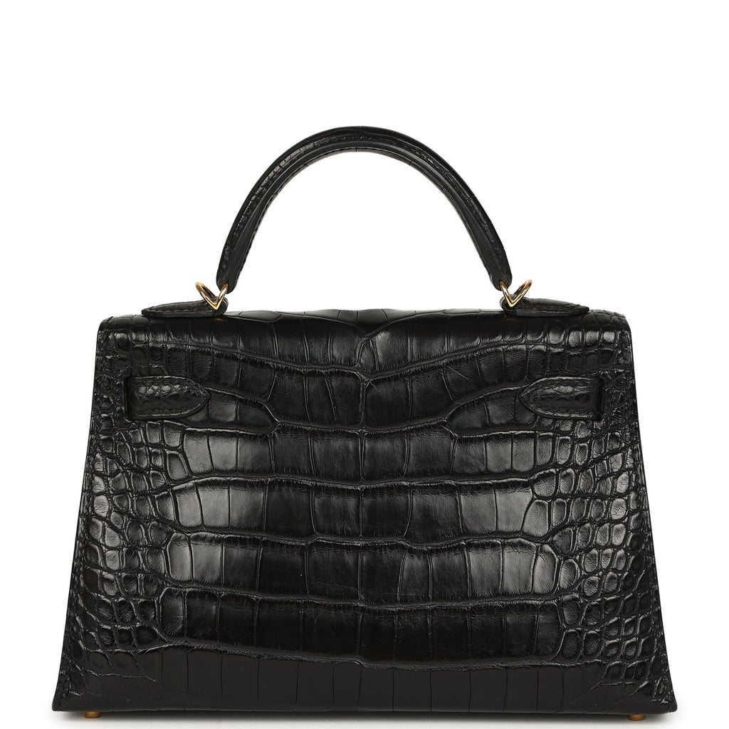 Hermes Kelly Sellier 20 Black Matte Alligator Gold Hardware