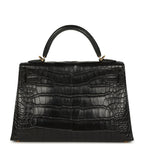 Hermes Kelly Sellier 20 Black Matte Alligator Gold Hardware