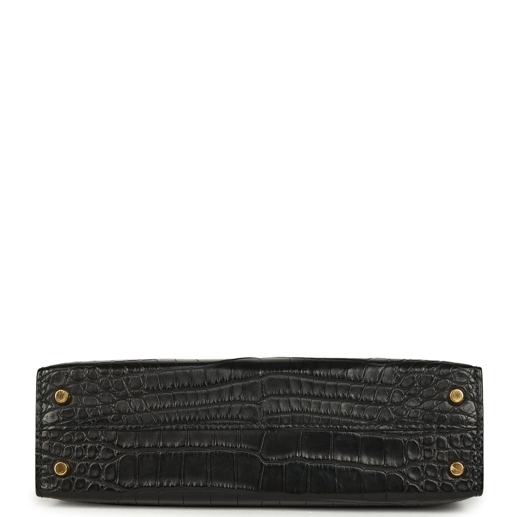 Hermes Kelly Sellier 20 Black Matte Alligator Gold Hardware