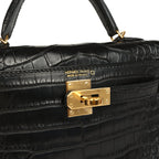 Hermes Kelly Sellier 20 Black Matte Alligator Gold Hardware
