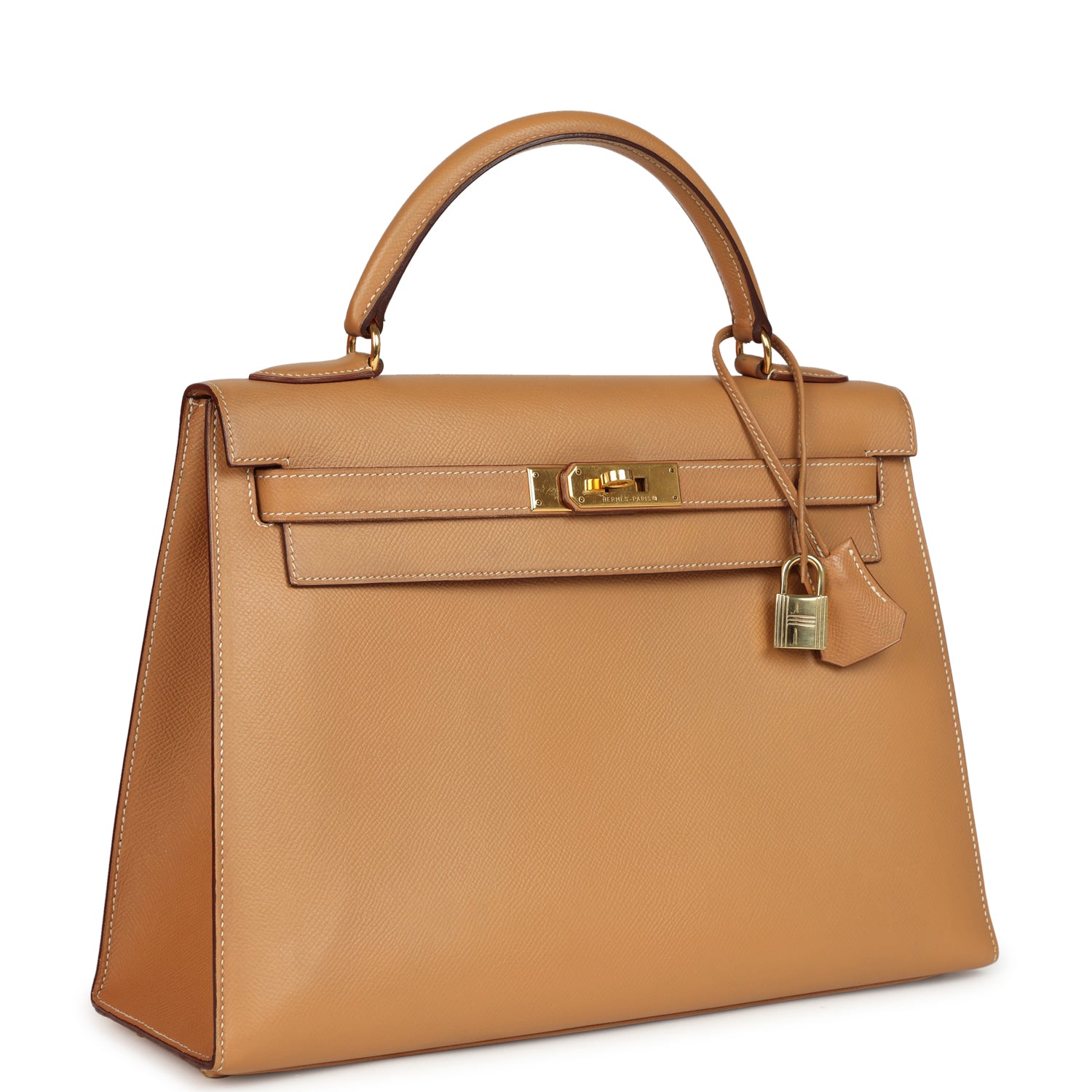 Vintage Hermes Sellier Kelly 32 Naturel Courchevel Gold Hardware