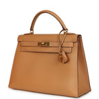 Vintage Hermes Sellier Kelly 32 Naturel Courchevel Gold Hardware
