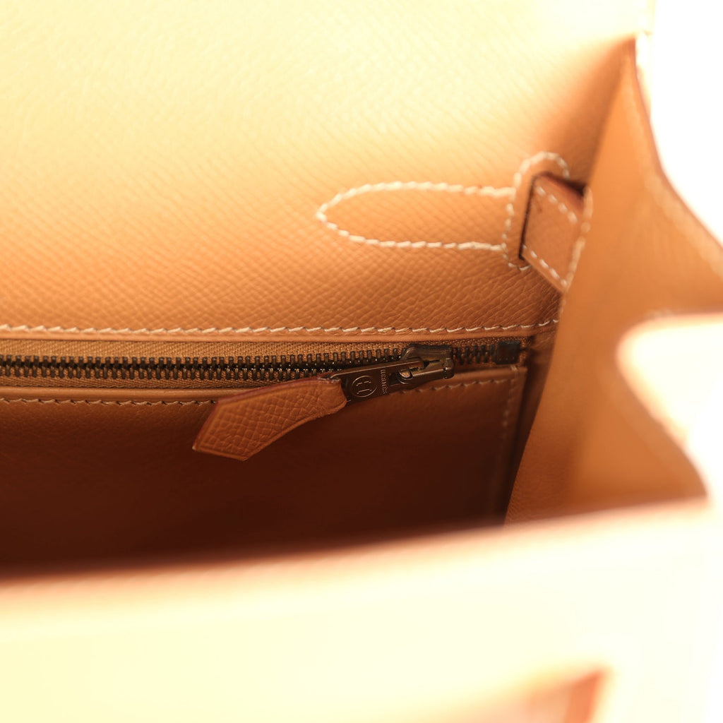 Vintage Hermes Sellier Kelly 32 Naturel Courchevel Gold Hardware