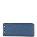 Hermes Kelly Sellier 25 Bleu Tie Madame Permabrass Hardware