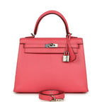 Hermes Kelly Sellier 25 Rose Lipstick Chevre Mysore Palladium Hardware