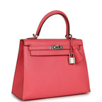 Hermes Kelly Sellier 25 Rose Lipstick Chevre Mysore Palladium Hardware