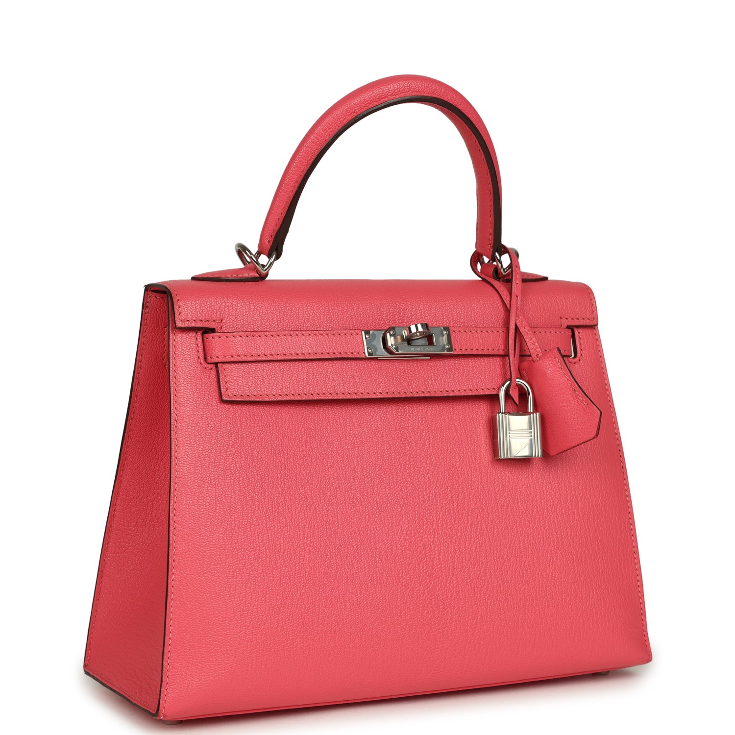 Hermes Kelly Sellier 25 Rose Lipstick Chevre Mysore Palladium Hardware