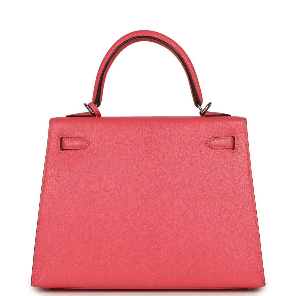 Hermes Kelly Sellier 25 Rose Lipstick Chevre Mysore Palladium Hardware