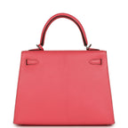 Hermes Kelly Sellier 25 Rose Lipstick Chevre Mysore Palladium Hardware