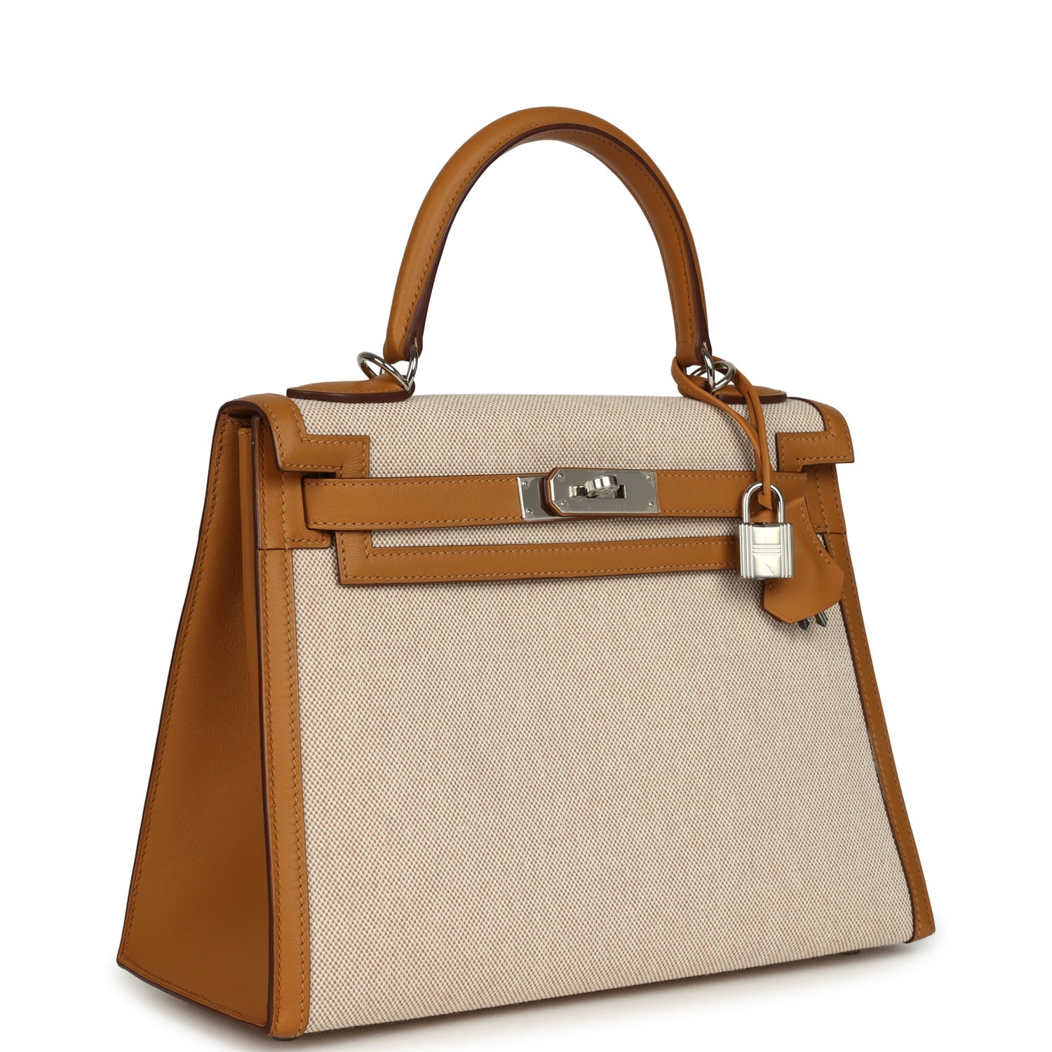 Hermes Kelly Sellier 28 Beige & Ecru Toile H Canvas and Sesame Swift Palladium Hardware