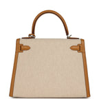 Hermes Kelly Sellier 28 Beige & Ecru Toile H Canvas and Sesame Swift Palladium Hardware