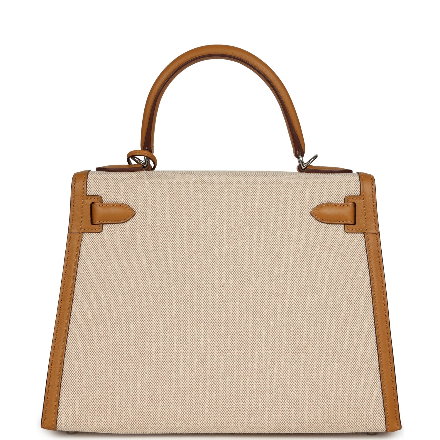 Hermes Kelly Sellier 28 Beige & Ecru Toile H Canvas and Sesame Swift Palladium Hardware