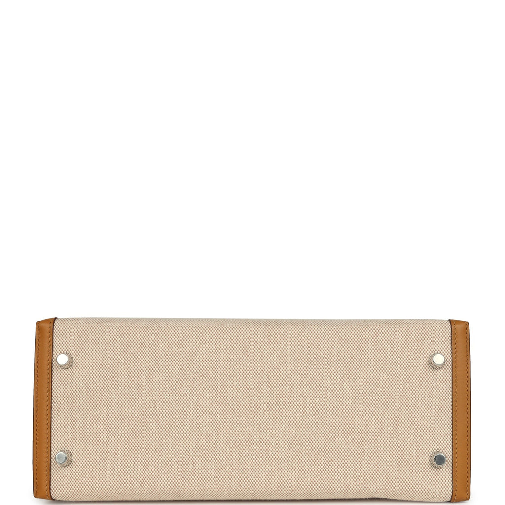 Hermes Kelly Sellier 28 Beige & Ecru Toile H Canvas and Sesame Swift Palladium Hardware