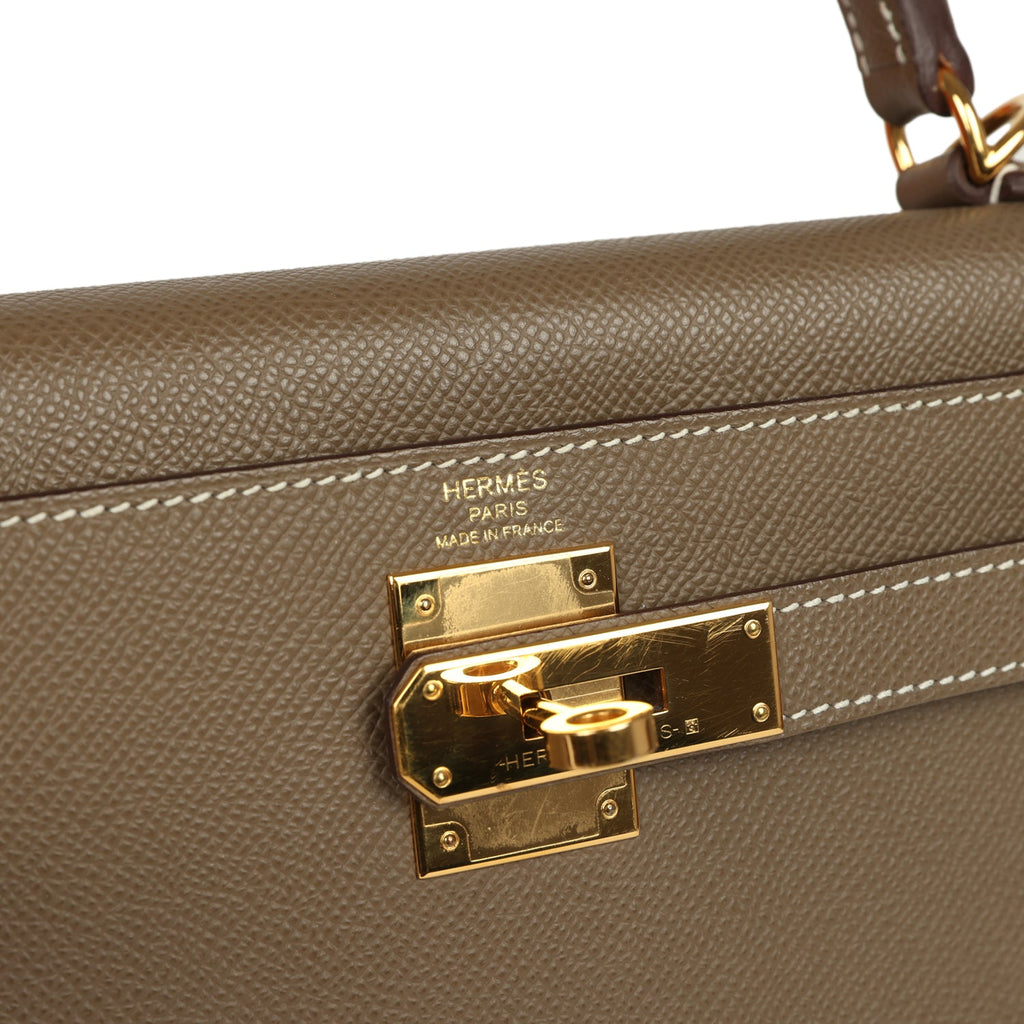 Hermes Kelly Sellier 28 Etoupe Epsom Gold Hardware