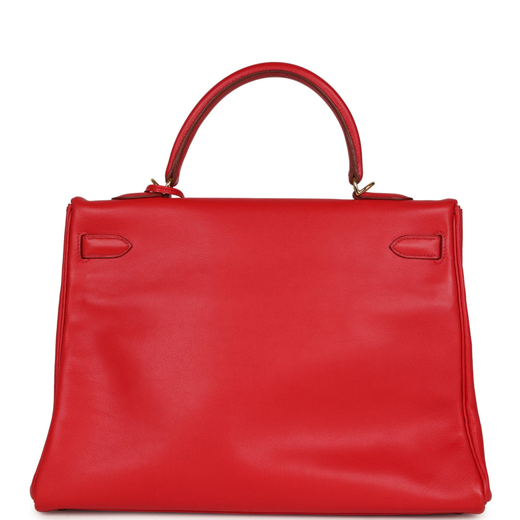 Vintage Hermes Kelly Retourne 35 Rouge Vif Gulliver Gold Hardware