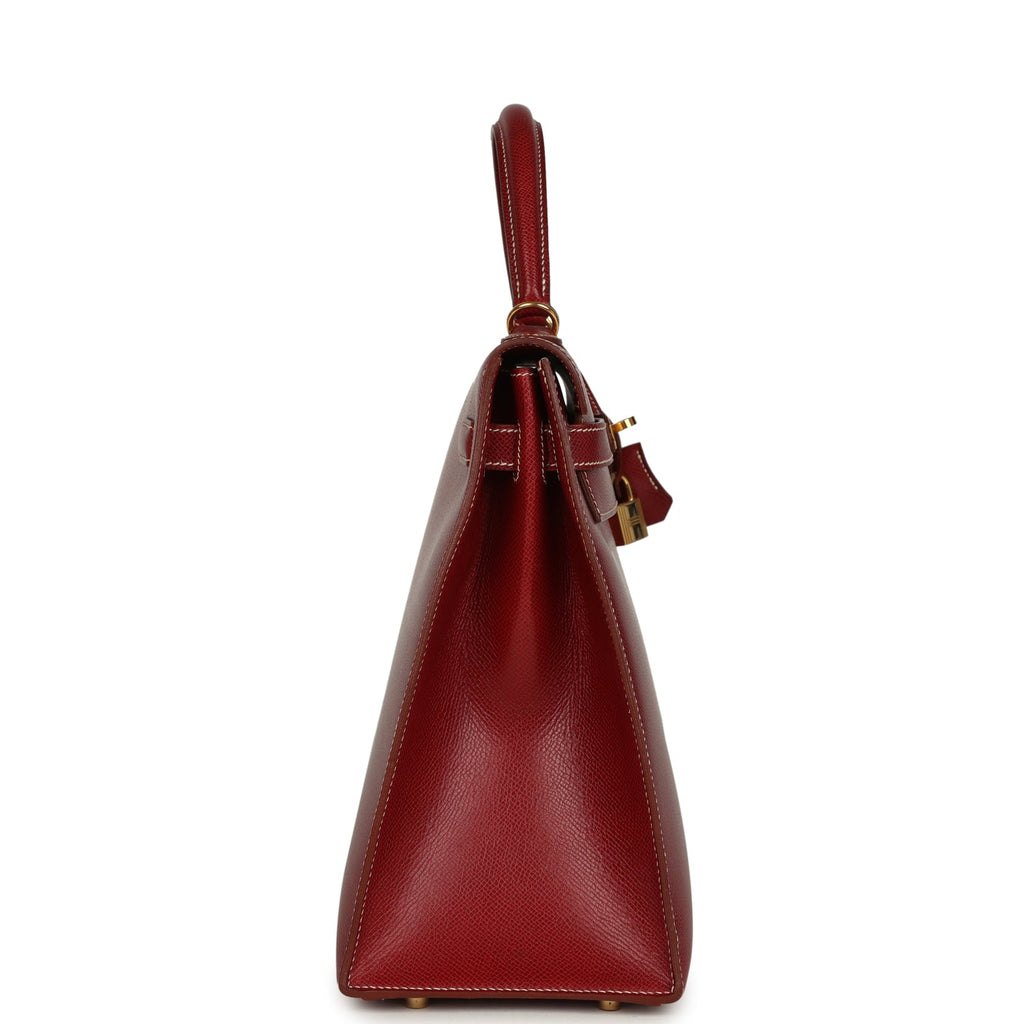 Vintage Hermes Kelly Sellier 35 Rouge H Veau Grain Lisse Gold Hardware
