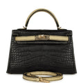Hermes Special Order (HSS) Kelly Sellier 20 Black and Vanille Matte Alligator Permabrass Hardware