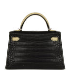 Hermes Special Order (HSS) Kelly Sellier 20 Black and Vanille Matte Alligator Permabrass Hardware