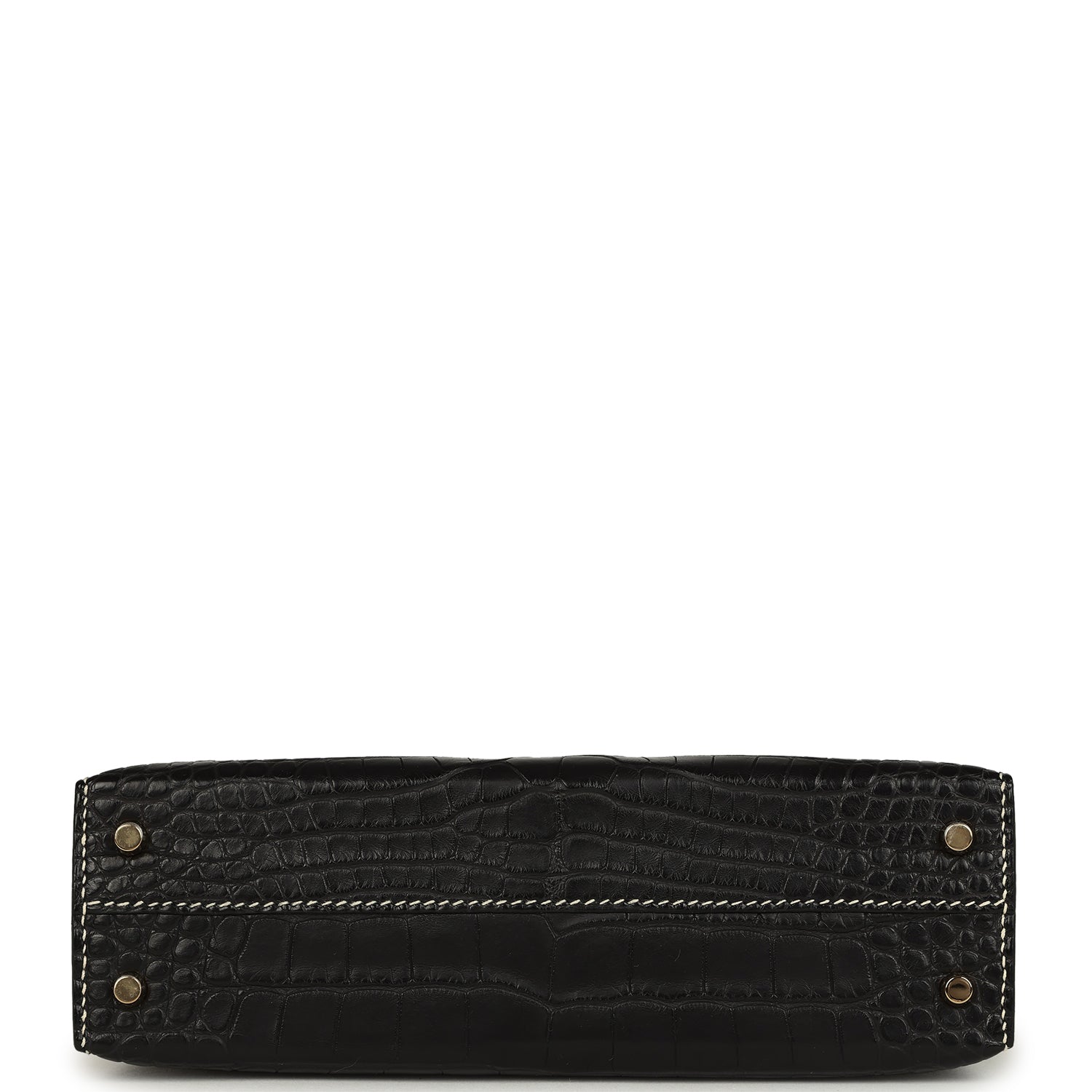 Hermes Special Order (HSS) Kelly Sellier 20 Black and Vanille Matte Alligator Permabrass Hardware