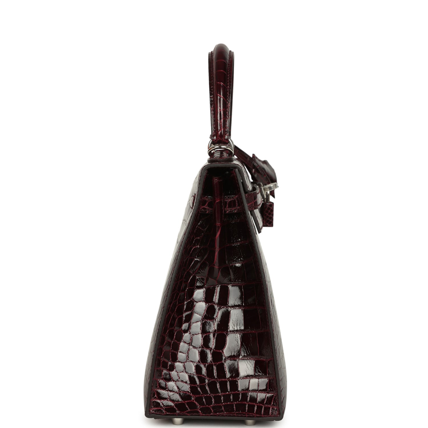 Hermes Kelly Sellier 25 Bordeaux Shiny Alligator Palladium Hardware