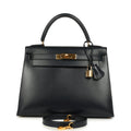 Vintage Hermes Kelly Sellier 28 Bleu Marine Box Gold Hardware
