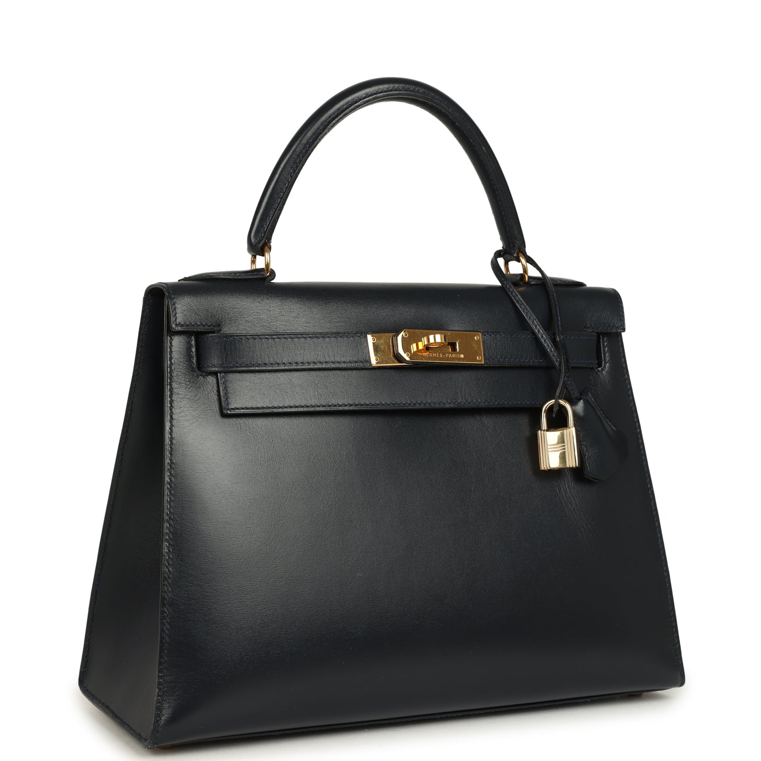 Vintage Hermes Kelly Sellier 28 Bleu Marine Box Gold Hardware
