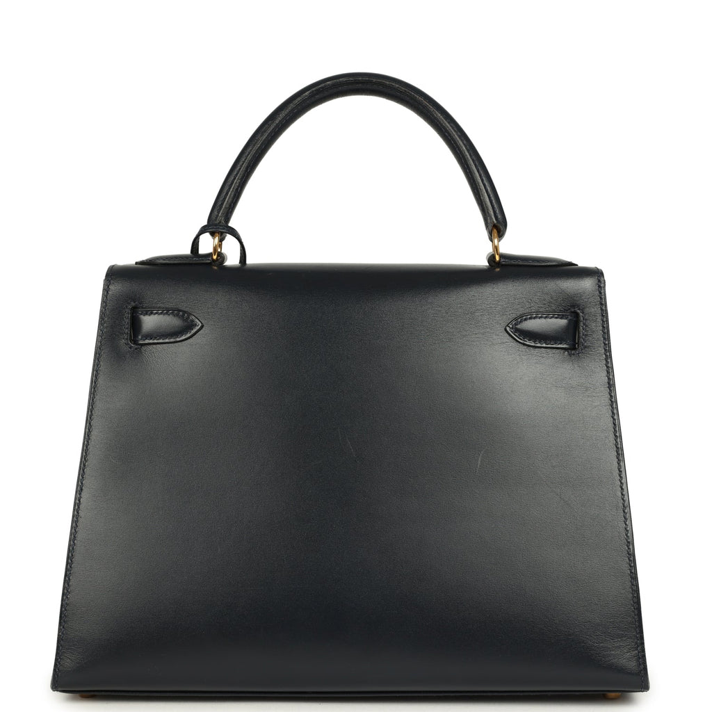 Vintage Hermes Kelly Sellier 28 Bleu Marine Box Gold Hardware