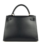 Vintage Hermes Kelly Sellier 28 Bleu Marine Box Gold Hardware