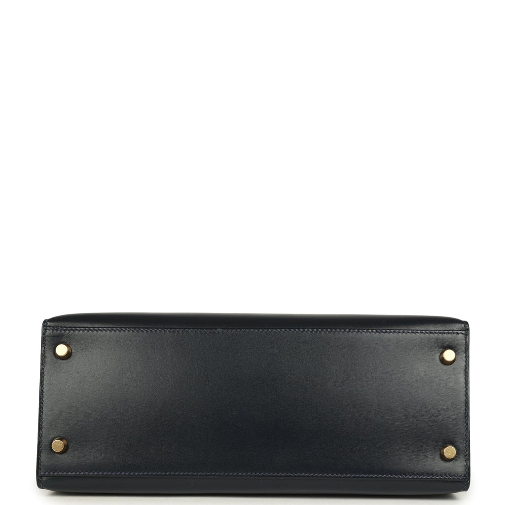 Vintage Hermes Kelly Sellier 28 Bleu Marine Box Gold Hardware