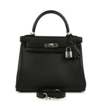 Hermes Kelly Retourne 25 Black Cheri Palladium Hardware