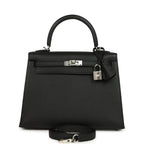 Hermes Kelly Sellier 25 Black Epsom Palladium Hardware