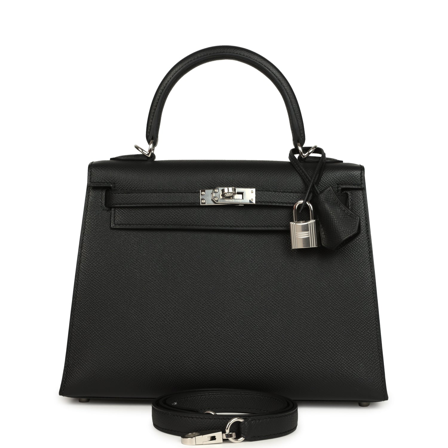 Hermes Kelly Sellier 25 Black Epsom Palladium Hardware