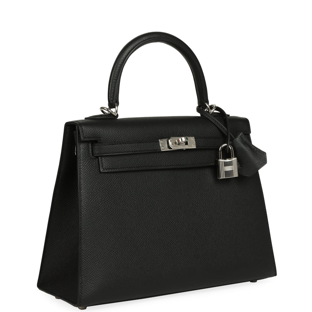 Hermes Kelly Sellier 25 Black Epsom Palladium Hardware