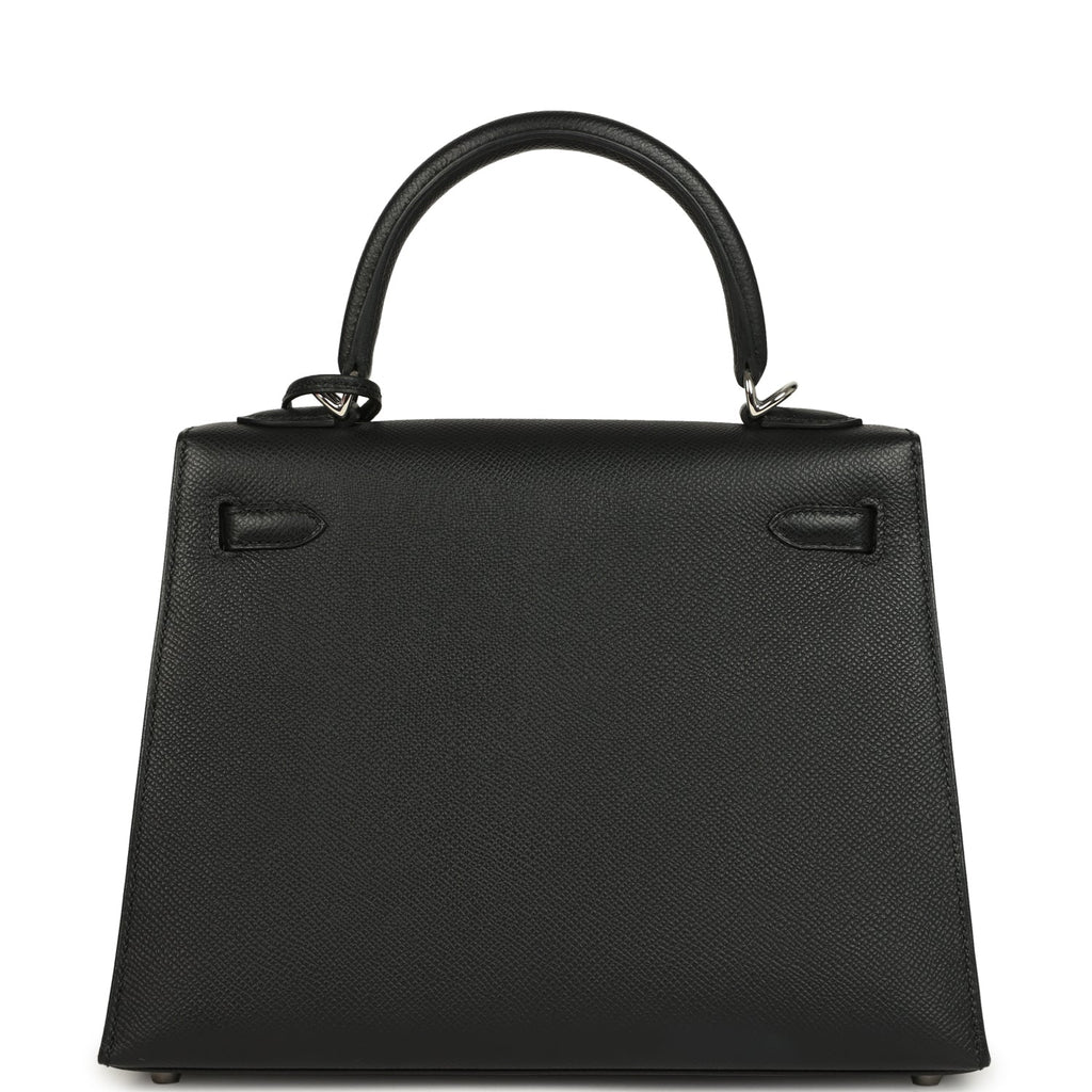Hermes Kelly Sellier 25 Black Epsom Palladium Hardware