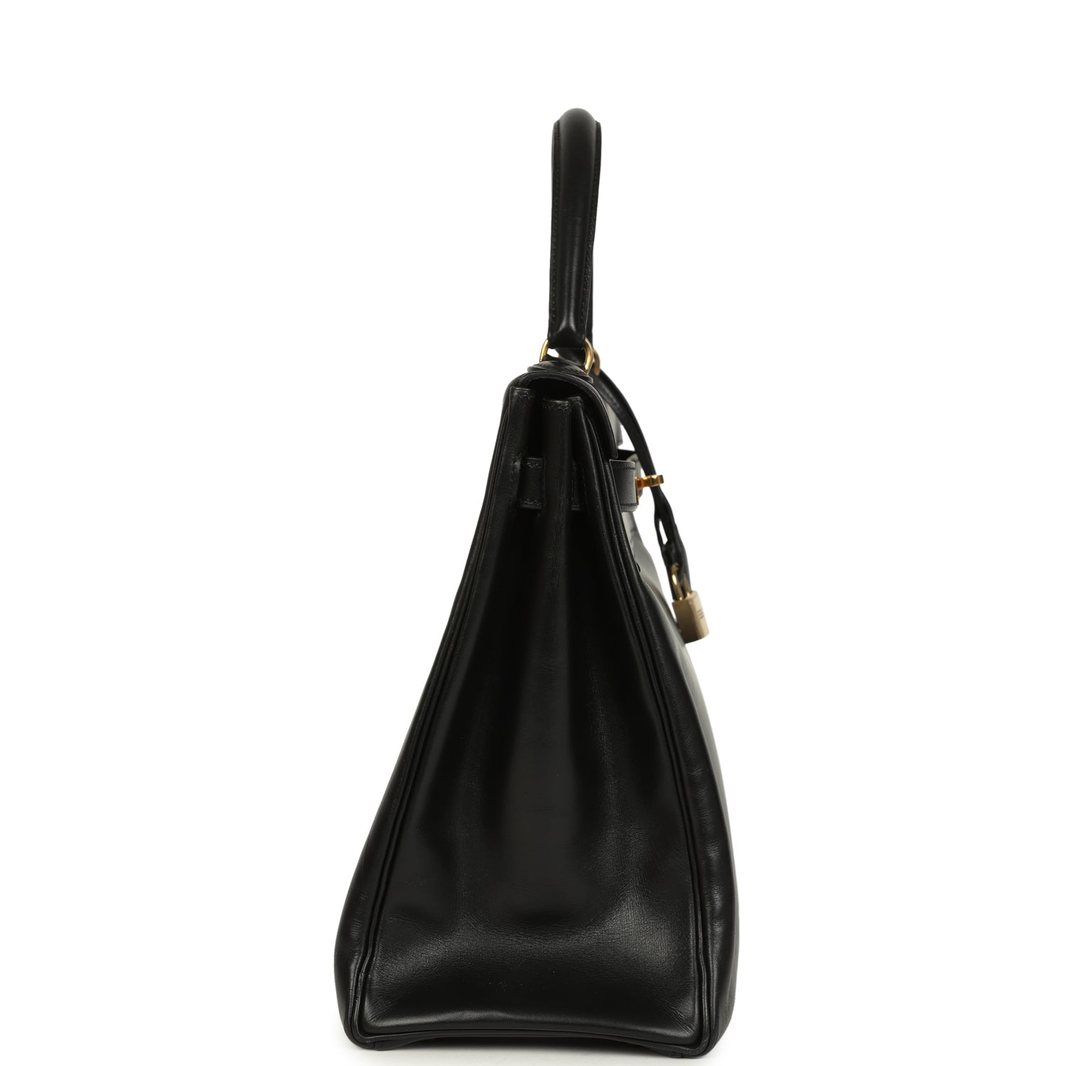 Vintage Hermes Kelly Retourne 35 Black Box Gold Hardware
